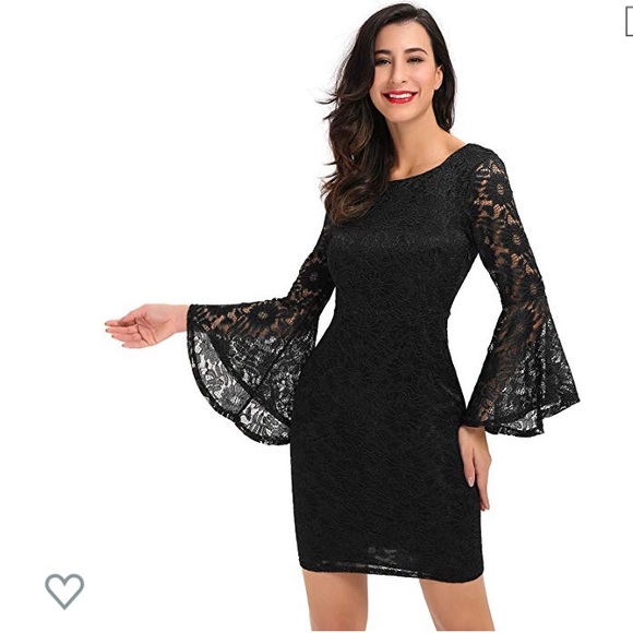 Reversible Bell Sleeve Lace Bodycon Mini Dress - Picture 2 of 6